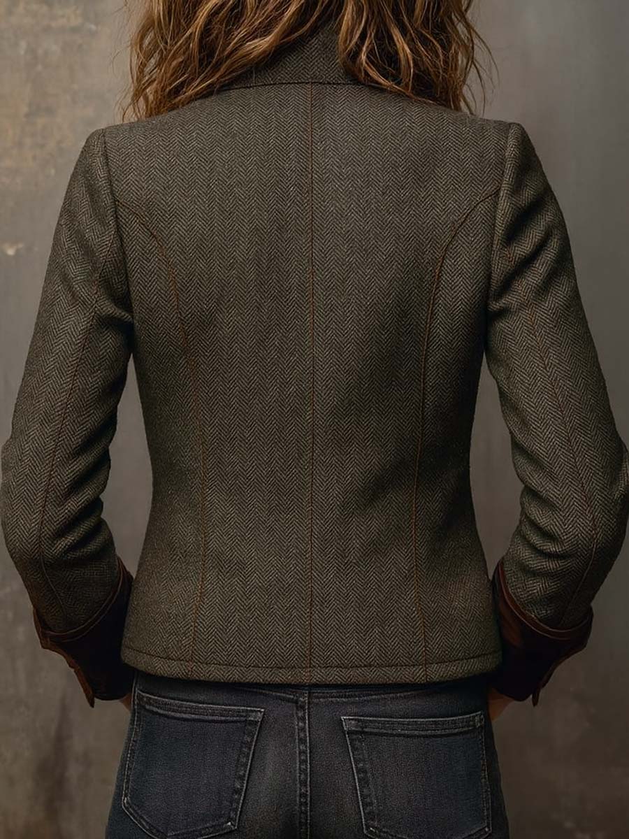 Dolores — Blazer de Sarga con Ribete en Contraste