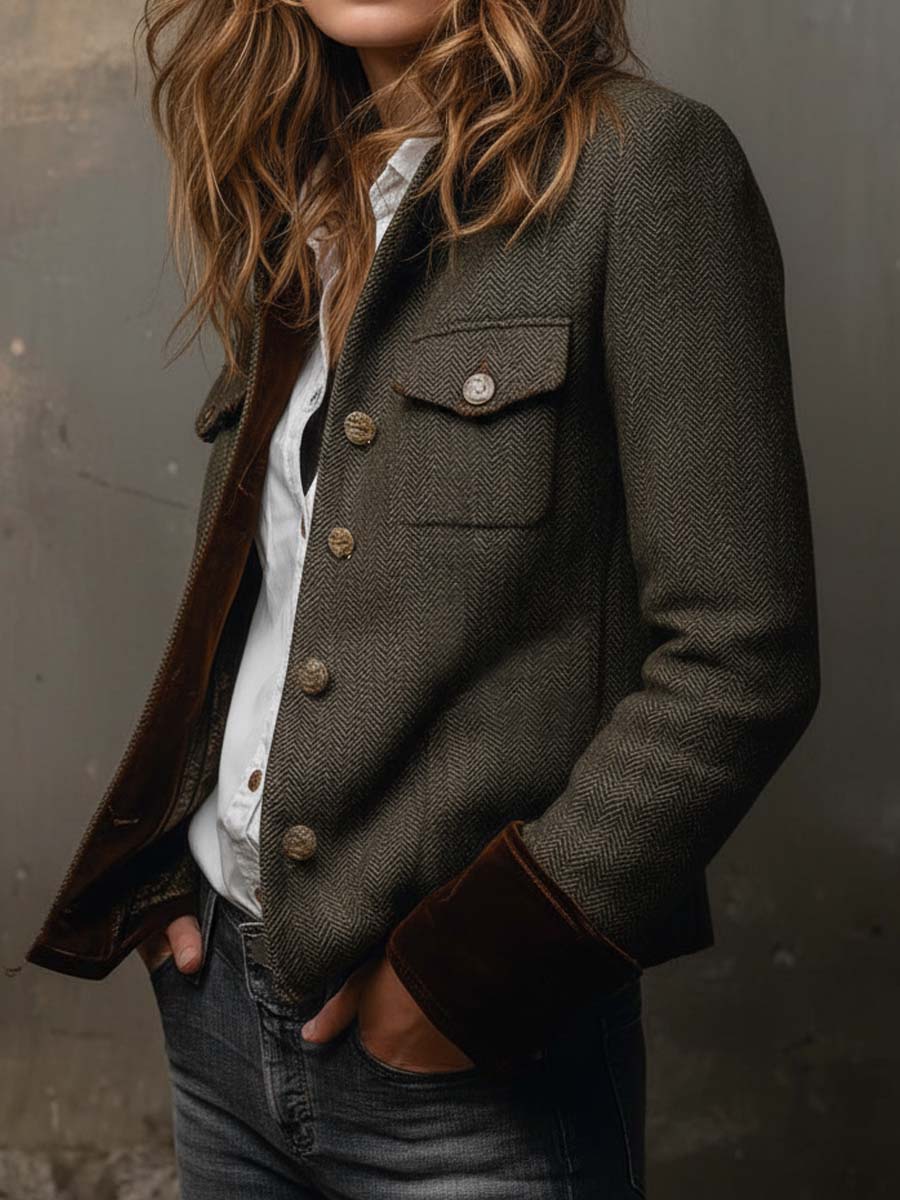 Dolores — Blazer de Sarga con Ribete en Contraste