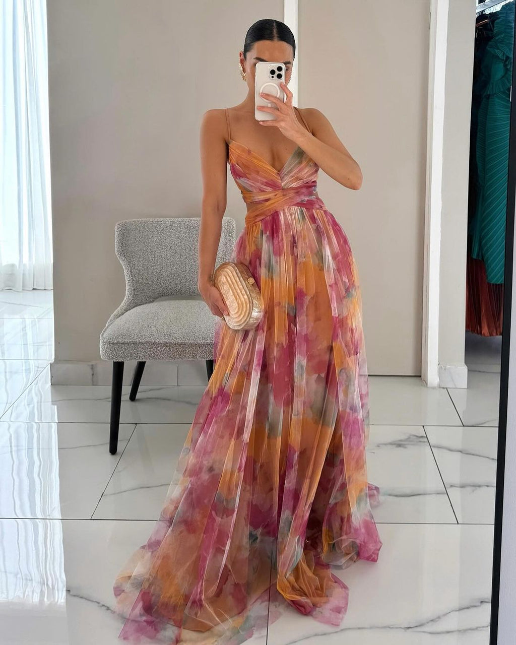 Giselle - Vestido largo de ensueño con estampado floral