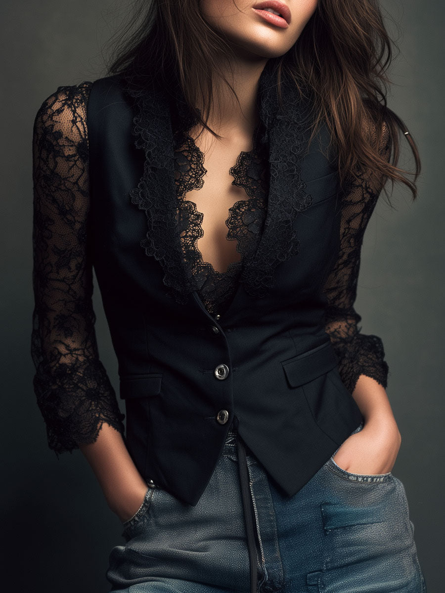 Teresa — Blazer con Mangas Semitransparentes