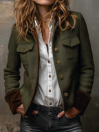Dolores — Blazer de Sarga con Ribete en Contraste