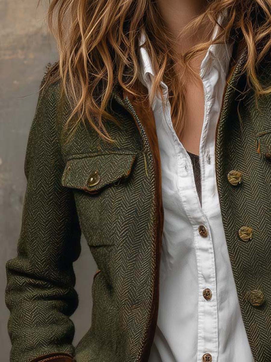 Dolores — Blazer de Sarga con Ribete en Contraste