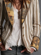 Sara — Blazer Bohemio a Rayas con Cuello Estampado