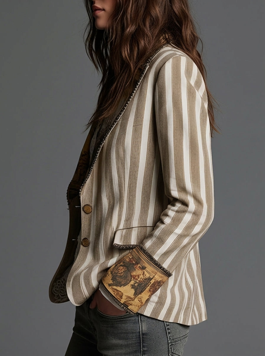 Sara — Blazer Bohemio a Rayas con Cuello Estampado