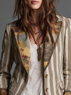 Sara — Blazer Bohemio a Rayas con Cuello Estampado