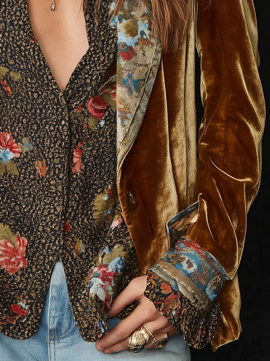 Marcela — Blazer de Patchwork con Estampado Floral Vintage