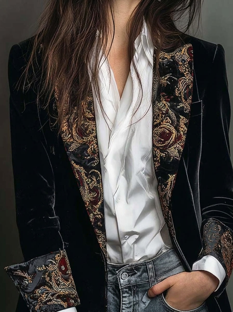 Marta — Blazer de Corte Entallado con Estampado Barroco