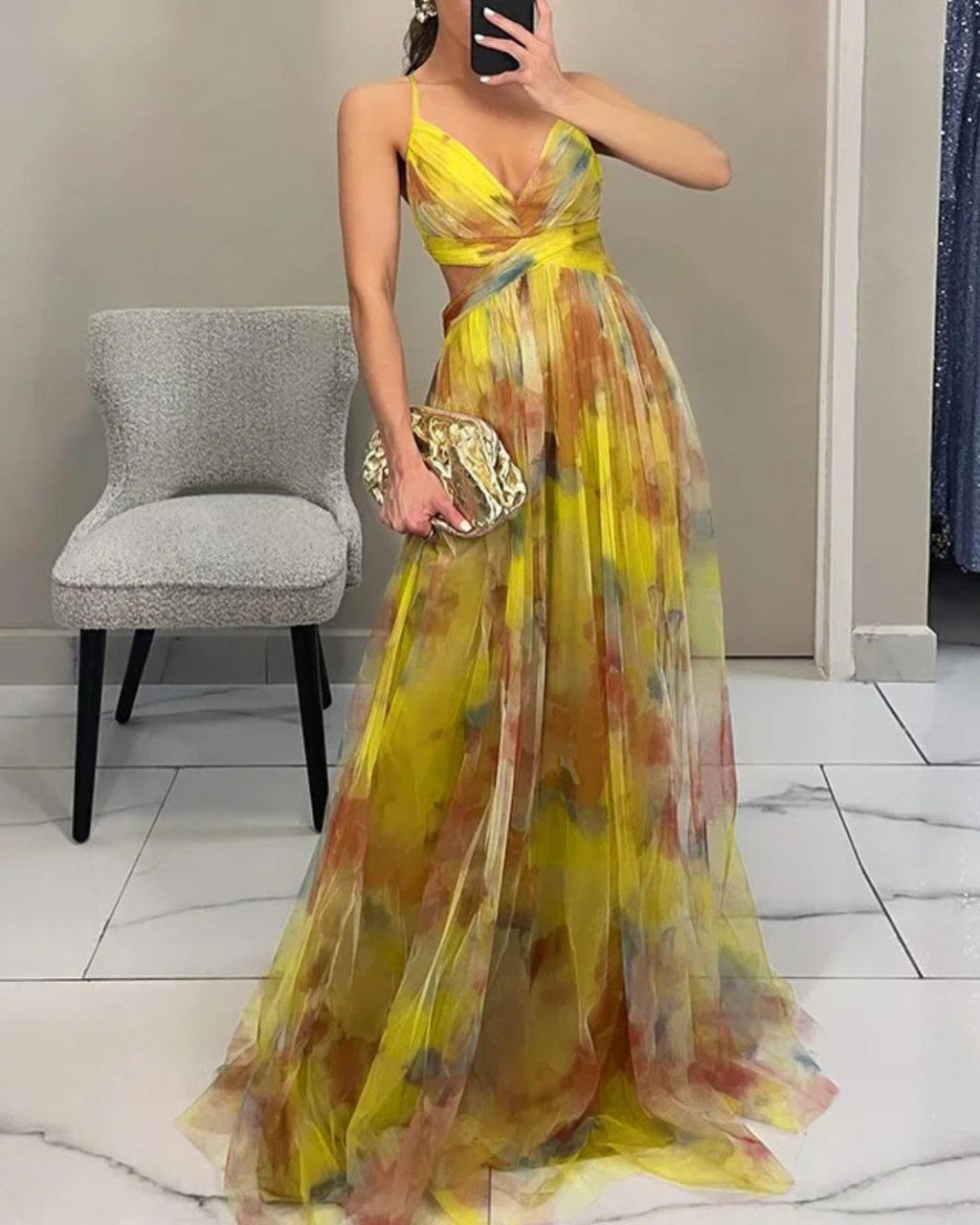 Giselle - Vestido largo de ensueño con estampado floral