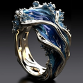 Anillo vintage de oro con las olas del mar