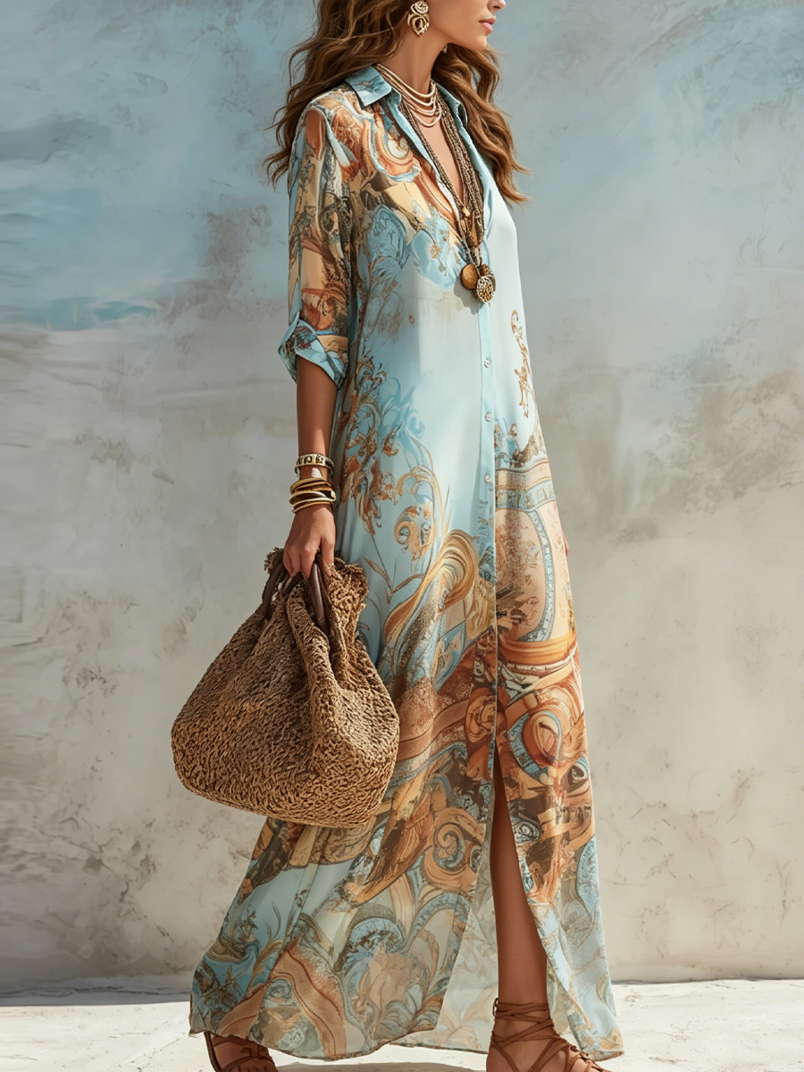 Serena - Vestido tipo camisa Mediterráneo