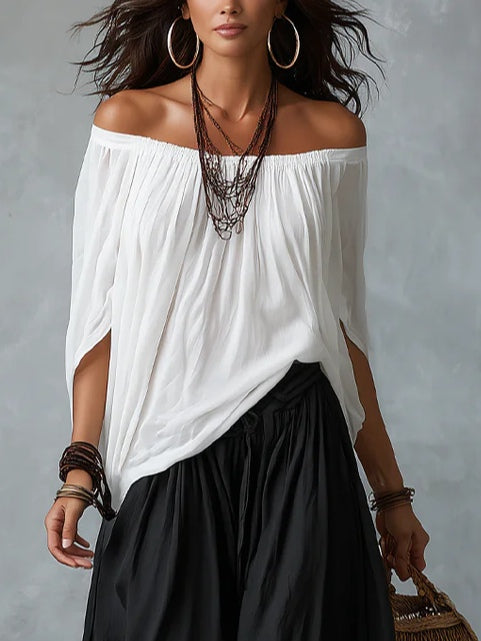Conjunto Blanco Hombros Descubiertos y Pantalón Lantern