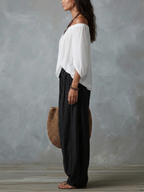 Conjunto Blanco Hombros Descubiertos y Pantalón Lantern